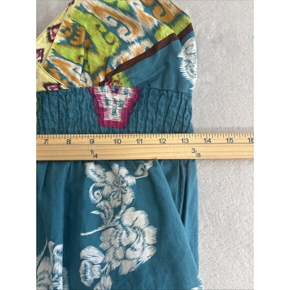 She's Cool Turquoise Maxi Sundress Shirring Under Bust Boho Print Women's Size 8 - Picture 4 of 7